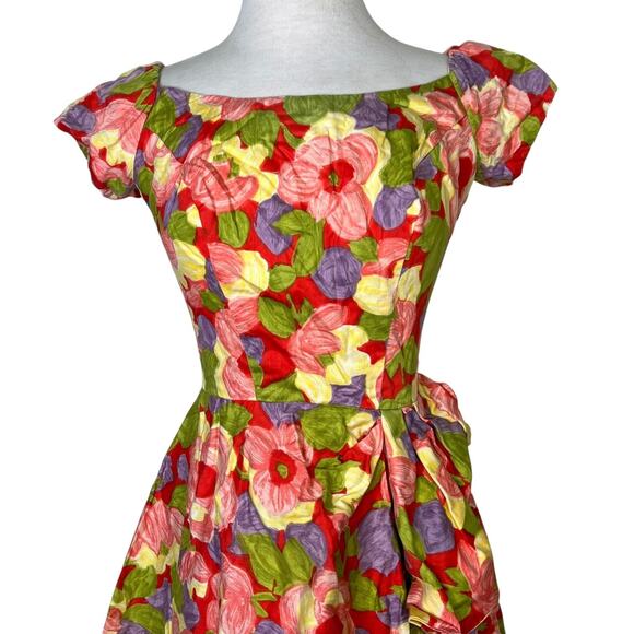 Vintage 60s Kamehameha Hawaiian Dress Floral Fit & Flare Cap Sleeve Womens XS - Picture 3 of 7